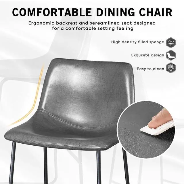 Alt view image 4 of 7 - Vitesse 18 inch Bar Stools Set of 2, Modern Counter Height Bar Stools, Faux Leather Barstool with Back and Metal Leg, Armless Dining Chairs for Kitchen Island Pub Living Room Counter Stool Grey