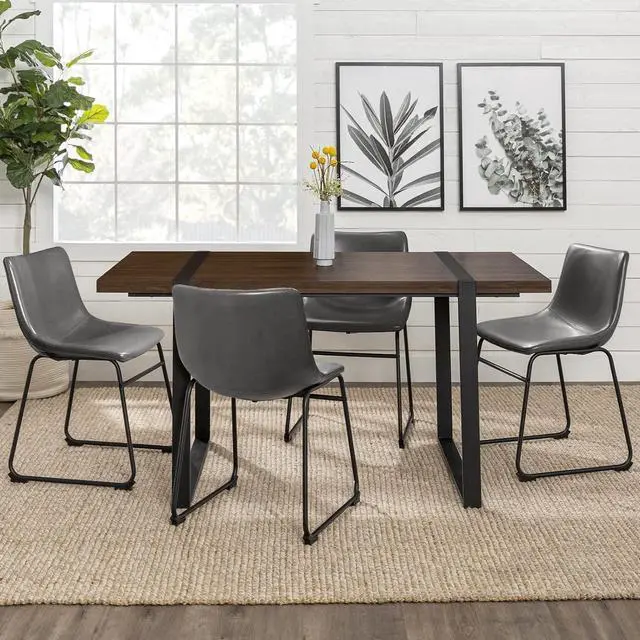Alt view image 6 of 7 - Vitesse 18 inch Bar Stools Set of 2, Modern Counter Height Bar Stools, Faux Leather Barstool with Back and Metal Leg, Armless Dining Chairs for Kitchen Island Pub Living Room Counter Stool Grey