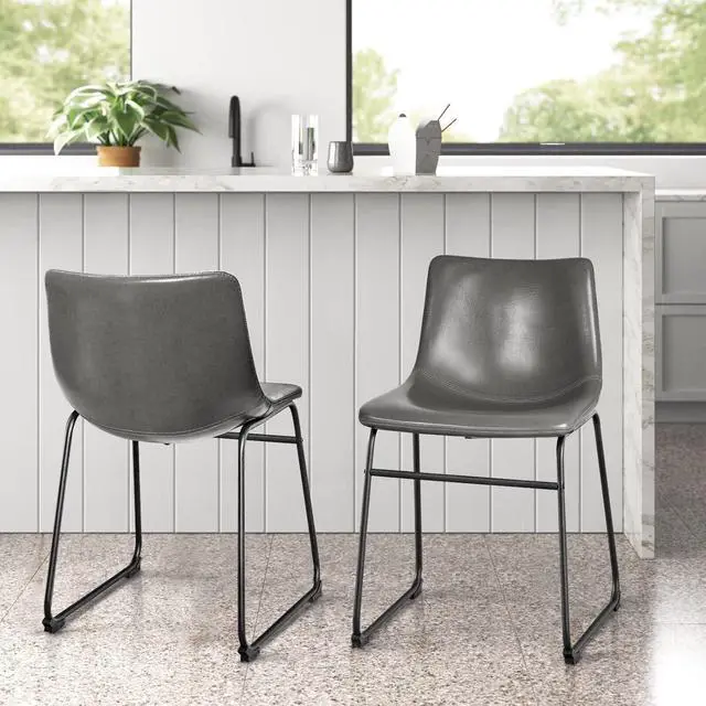 Alt view image 7 of 7 - Vitesse 18 inch Bar Stools Set of 2, Modern Counter Height Bar Stools, Faux Leather Barstool with Back and Metal Leg, Armless Dining Chairs for Kitchen Island Pub Living Room Counter Stool Grey