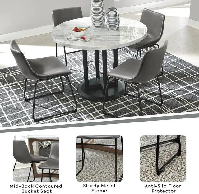 Alt view image 5 of 7 - Vitesse 18 inch Bar Stools Set of 2, Modern Counter Height Bar Stools, Faux Leather Barstool with Back and Metal Leg, Armless Dining Chairs for Kitchen Island Pub Living Room Counter Stool Grey