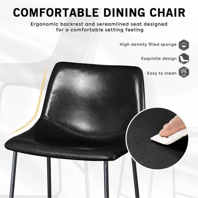 Alt view image 4 of 7 - Vitesse 18 inch Bar Stools Set of 2, Modern Counter Height Bar Stools, Faux Leather Barstool with Back and Metal Leg, Armless Dining Chairs for Kitchen Island Pub Living Room Counter Stool Black