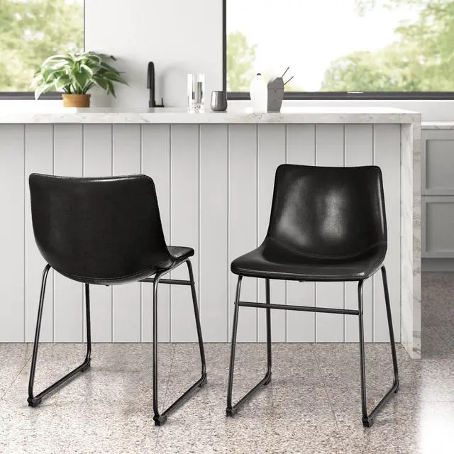 Alt view image 7 of 7 - Vitesse 18 inch Bar Stools Set of 2, Modern Counter Height Bar Stools, Faux Leather Barstool with Back and Metal Leg, Armless Dining Chairs for Kitchen Island Pub Living Room Counter Stool Black