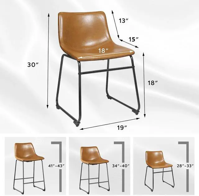 Alt view image 2 of 7 - Vitesse 18 inch Bar Stools Set of 2, Modern Counter Height Bar Stools, Faux Leather Barstool with Back and Metal Leg, Armless Dining Chairs for Kitchen Island Pub Living Room Counter Stool Whisky