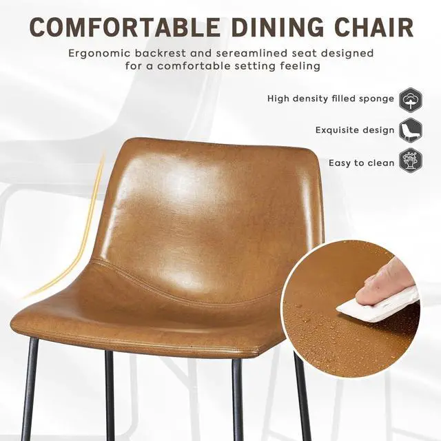 Alt view image 4 of 7 - Vitesse 18 inch Bar Stools Set of 2, Modern Counter Height Bar Stools, Faux Leather Barstool with Back and Metal Leg, Armless Dining Chairs for Kitchen Island Pub Living Room Counter Stool Whisky