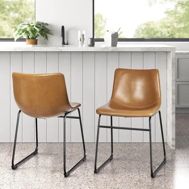 Alt view image 7 of 7 - Vitesse 18 inch Bar Stools Set of 2, Modern Counter Height Bar Stools, Faux Leather Barstool with Back and Metal Leg, Armless Dining Chairs for Kitchen Island Pub Living Room Counter Stool Whisky