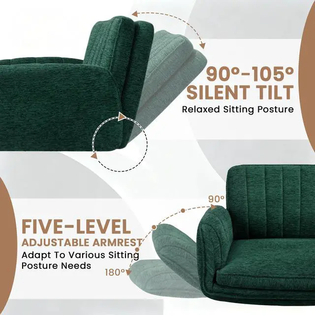 Alt view image 4 of 7 - Vitesse Ergonomic Cross Legged Office Chair with 5-Level Adjustable Armrests, Adjustable-Height Backrest & Swivel Footrest,Soft Chenille Meditation Desk Chair for Home Office Bedroom Makeup