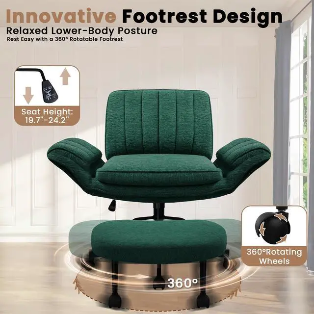 Alt view image 7 of 7 - Vitesse Ergonomic Cross Legged Office Chair with 5-Level Adjustable Armrests, Adjustable-Height Backrest & Swivel Footrest,Soft Chenille Meditation Desk Chair for Home Office Bedroom Makeup