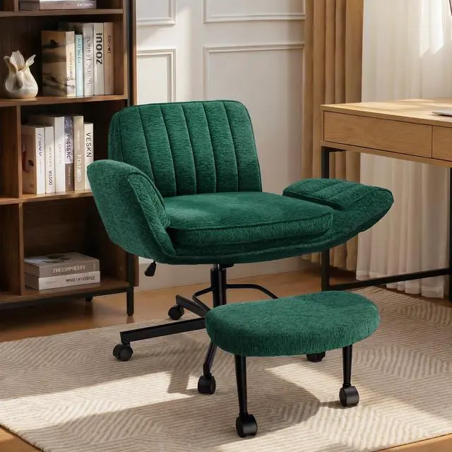 Main image of Vitesse Ergonomic Cross Legged Office Chair with 5-Level Adjustable Armrests, Adjustable-Height Backrest & Swivel Footrest,Soft Chenille Meditation Desk Chair for Home Office Bedroom Makeup