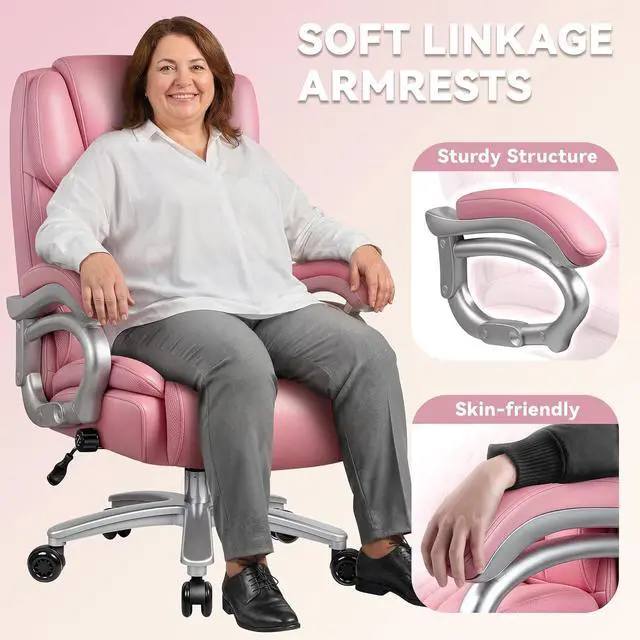 Alt view image 5 of 7 - Vitesse Heavy Duty Big and Tall Office Chair,500LBS Capacity Office Chair for Heavy People,High Back PU Leather Executive Desk Chair with Wide Seat,Computer Gaming Chair with Adjustable Lumbar Support
