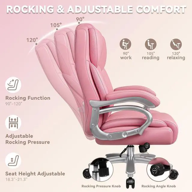Alt view image 4 of 7 - Vitesse Heavy Duty Big and Tall Office Chair,500LBS Capacity Office Chair for Heavy People,High Back PU Leather Executive Desk Chair with Wide Seat,Computer Gaming Chair with Adjustable Lumbar Support