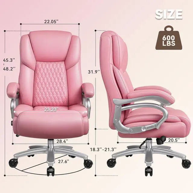 Alt view image 3 of 7 - Vitesse Heavy Duty Big and Tall Office Chair,500LBS Capacity Office Chair for Heavy People,High Back PU Leather Executive Desk Chair with Wide Seat,Computer Gaming Chair with Adjustable Lumbar Support