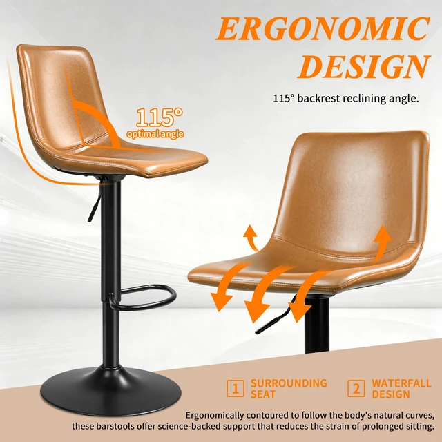 Alt view image 5 of 7 - Vitesse Adjustable Swivel Bar Stools Set of 2,Counter Height Bar Stools with Back,350 LBS PU Leather Bar Stool for Kitchen Island,Upholstered Pub Stools with Footrest,Armless Dining Chairs for Bar