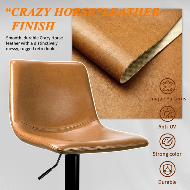 Alt view image 3 of 7 - Vitesse Adjustable Swivel Bar Stools Set of 2,Counter Height Bar Stools with Back,350 LBS PU Leather Bar Stool for Kitchen Island,Upholstered Pub Stools with Footrest,Armless Dining Chairs for Bar