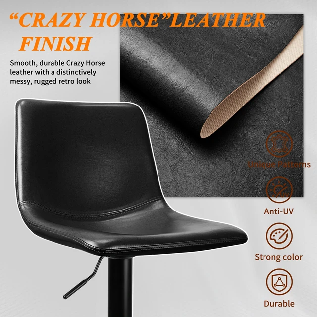 Alt view image 3 of 7 - Vitesse Adjustable Swivel Bar Stools Set of 2,Counter Height Bar Stools with Back,350 LBS PU Leather Bar Stool for Kitchen Island,Upholstered Pub Stools with Footrest,Armless Dining Chairs for Bar