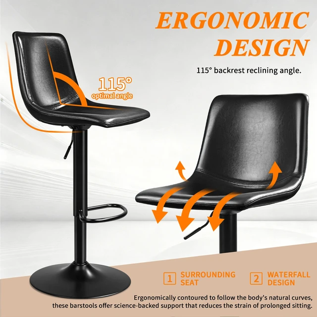Alt view image 5 of 7 - Vitesse Adjustable Swivel Bar Stools Set of 2,Counter Height Bar Stools with Back,350 LBS PU Leather Bar Stool for Kitchen Island,Upholstered Pub Stools with Footrest,Armless Dining Chairs for Bar