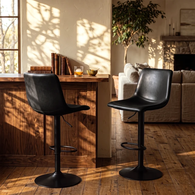 Alt view image 7 of 7 - Vitesse Adjustable Swivel Bar Stools Set of 2,Counter Height Bar Stools with Back,350 LBS PU Leather Bar Stool for Kitchen Island,Upholstered Pub Stools with Footrest,Armless Dining Chairs for Bar