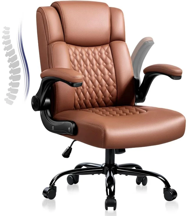 Main image of Vitesse Leather Office Desk Chair, Ergonomic Office Chair with Lumbar Support, Computer Chair, Executive Leather Chair with Padded Flip-up Arm, Adjustable Armrests, Brown, 275LBS