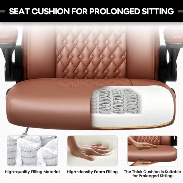 Alt view image 6 of 7 - Vitesse Leather Office Desk Chair, Ergonomic Office Chair with Lumbar Support, Computer Chair, Executive Leather Chair with Padded Flip-up Arm, Adjustable Armrests, Brown, 275LBS