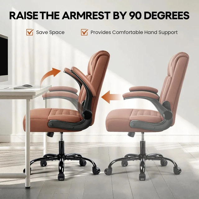 Alt view image 7 of 7 - Vitesse Leather Office Desk Chair, Ergonomic Office Chair with Lumbar Support, Computer Chair, Executive Leather Chair with Padded Flip-up Arm, Adjustable Armrests, Brown, 275LBS