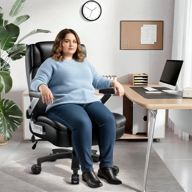 Alt view image 3 of 7 - Vitesse Big and Tall Office Chair 600lbs with 5D Flip Arms, Heavy Duty Executive Office Chairs, Ergonomic Desk Chair with Adjustable Lumbar Support & Rubber Wheels, PU Leather, Black