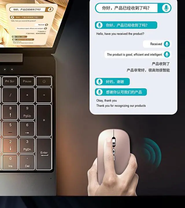 Alt view image 2 of 7 - Dogfish Intelligent wireless voice mouse,supports 120 language input, 28 language translation, 500 words/min super voice input and typing speed, suitable for chat, voice, copywriting, translation