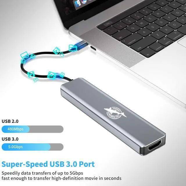 Alt view image 3 of 6 - Dogfish USB C Hub, USB C Docking Station, 7 in 1 USB C to HDMI Multiport Adapter Compatible for MacBook Pro USB C laptops, with 4K HDMI USB3.0 & USB2.0 SD / TF Card Reader