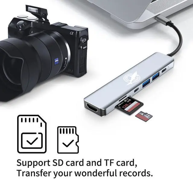 Alt view image 5 of 6 - Dogfish USB C Hub, USB C Docking Station, 7 in 1 USB C to HDMI Multiport Adapter Compatible for MacBook Pro USB C laptops, with 4K HDMI USB3.0 & USB2.0 SD / TF Card Reader