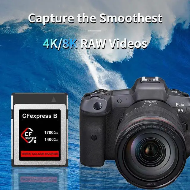 Alt view image 5 of 7 - THREE COLOUR DOGFISH CFexpress Type B Card 256GB, Up to 1700MB/s, 8K 4K RAW Photo and Video, CF Express Flash Memory for Cameras
