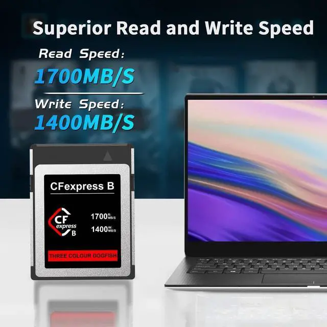Alt view image 4 of 7 - THREE COLOUR DOGFISH CFexpress Type B Card 256GB, Up to 1700MB/s, 8K 4K RAW Photo and Video, CF Express Flash Memory for Cameras