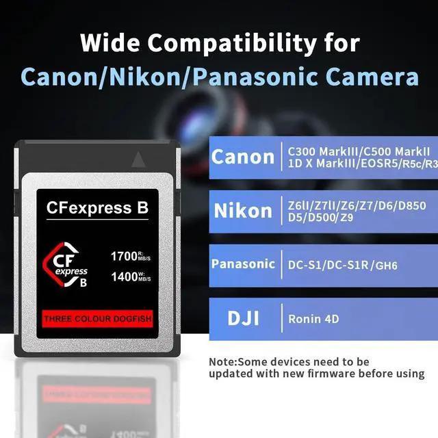Alt view image 2 of 7 - THREE COLOUR DOGFISH CFexpress Type B Card 512GB, Up to 1700MB/s, 8K 4K RAW Photo and Video, CF Express Flash Memory for Cameras