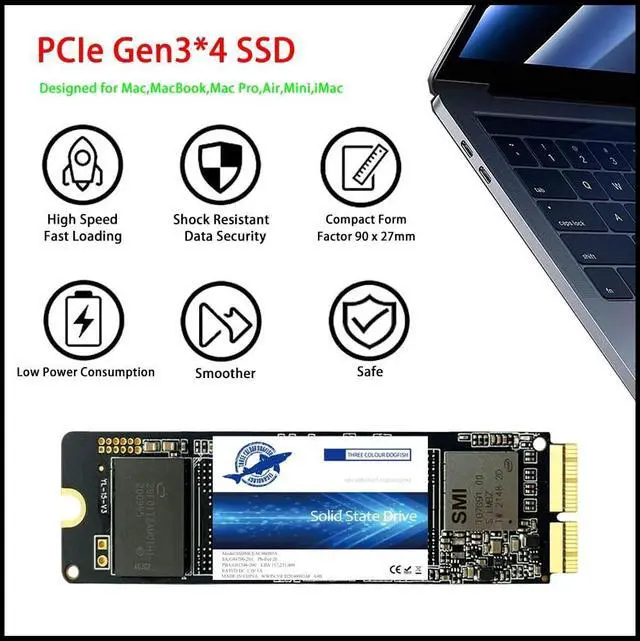 Alt view image 2 of 7 - THREE COLOUR DOGFISH SSD 1000GB NVMe Replacement for MacBook Air A1465 A1466(2013-2015,2017), MacBook Pro A1502 A1398(Retina 2013-2015), iMac A1418 A1419(2013-2017), Mac OS Pre-Installed