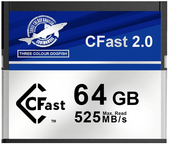 Main image of THREE COLOUR DOGFISH 64GB CFast 2.0 Memory Card, Up to 525MB/S Read Professional 4K Video Recording & RAW Photography, CFast Card for DSLR/Cinema Cameras