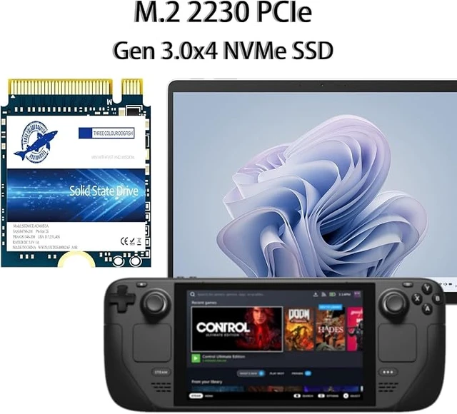 Alt view image 6 of 6 - THREE COLOUR DOGFISH M.2 2230 SSD 512GB NVMe PCIe Gen 3.0x4 Internal Solid State Drive Compatible with Steam Deck/Microsoft Surface/Laptop/Desktop