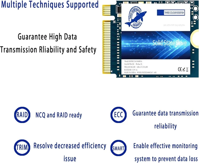 Alt view image 3 of 6 - THREE COLOUR DOGFISH M.2 2230 SSD 512GB NVMe PCIe Gen 3.0x4 Internal Solid State Drive Compatible with Steam Deck/Microsoft Surface/Laptop/Desktop