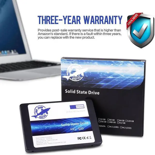 Alt view image 2 of 5 - Dogfish SSD 64GB 2.5 Inch Internal Solid State Drive SATA3 6Gb/s 7MM 3D NAND Height Desktop Laptop Hard Drive (2.5-SATA III 64GB)