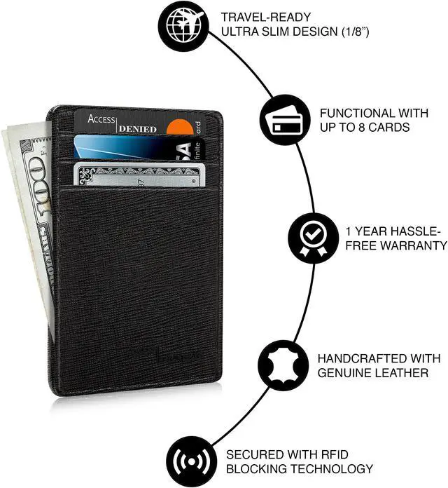 Alt view image 6 of 14 - Slim Minimalist Wallets for Men & Women - Front Pocket Wallet RFID Blocking Card Holder
