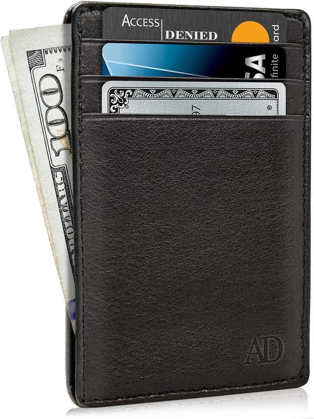 Access Denied Genuine Leather Wallets for Men - Trifold Mens Wallet with ID Window RFID Blocking,Smooth Black