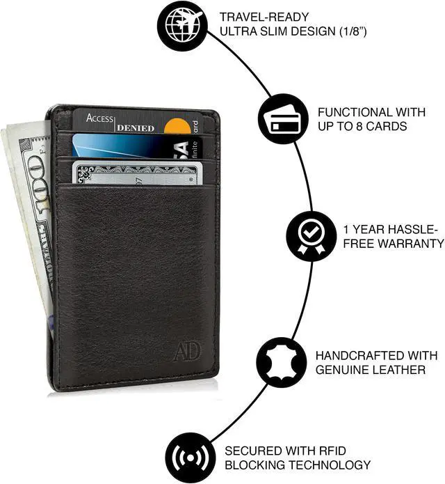 Alt view image 5 of 7 - Slim Minimalist Wallets for Men & Women - Front Pocket Wallet RFID Blocking Card Holder