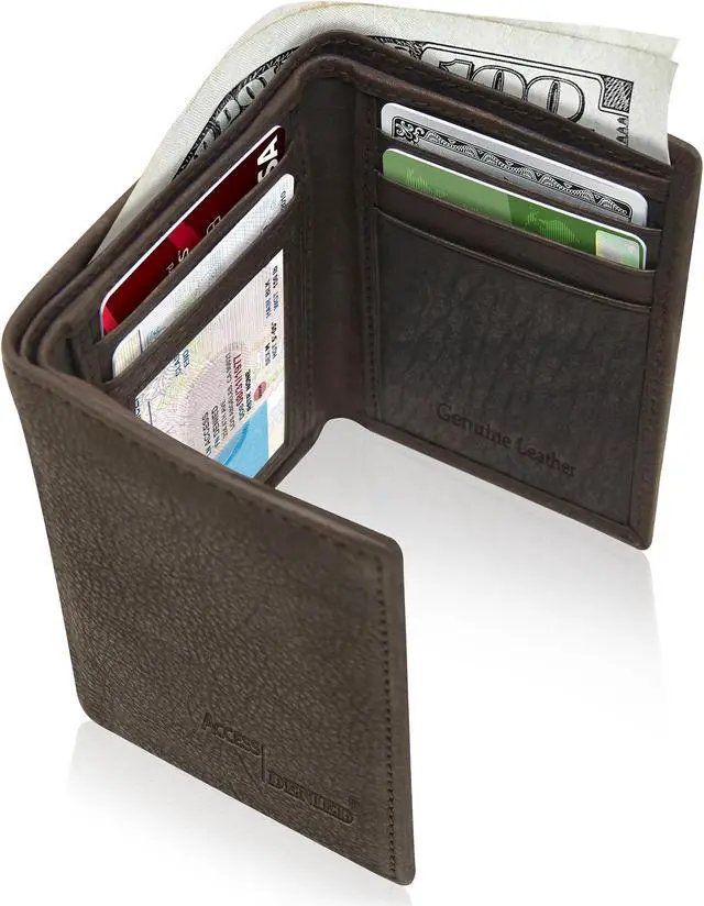 Main image of Trifold Leather Wallets For Men Slim - Mens Wallet Card With ID Window & Gift Box For Him RFID Blocking