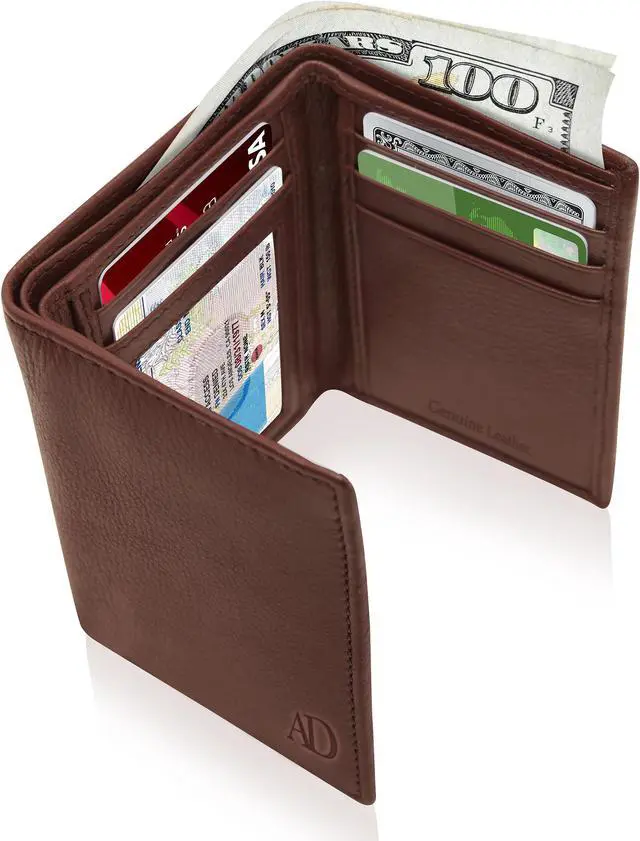 Main image of Trifold Leather Wallets For Men Slim - Mens Wallet Card With ID Window & Gift Box For Him RFID Blocking