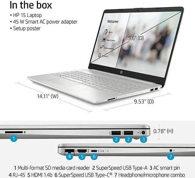 Alt view image 4 of 5 - HP Laptop 15-dw3363st Laptop, 15.6" FHD (1920 x 1080), Intel Core i3-1125G4, 8 GB RAM, 256 GB SSD, Windows 11