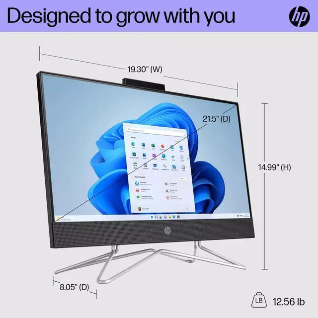 Alt view image 2 of 7 - HP 22-dd0153w All-In-One Desktop, 21.5" FHD (1920 x 1080) Non-Touch, Intel Pentium Silver J5040, 8GB RAM, 128GB SSD, Windows 11 S