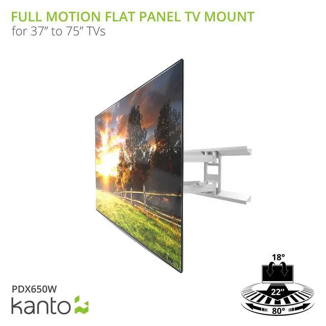 Alt view image 12 of 15 - Kanto PDX650 Articulating Full Motion TV Mount for 37" - 75" TV (White)