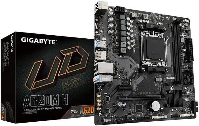 Main image of Gigabyte A620M H AMD Socket AM5 Motherboard 2 SMD DIMMs PCIe x16 Micro ATX HDMI