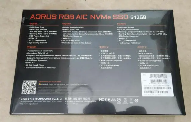 Alt view image 3 of 7 - Gigabyte AORUS RGB AIC 512GB SSD NVMe PCI-E x4 3D TLC Card Solid State Drive GP-ASACNE2512GTTDR