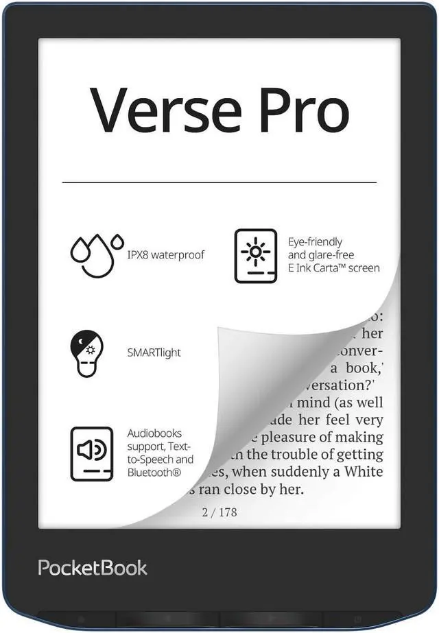 Main image of PocketBook Verse Pro Azure 1072x1448 6" E Ink 16GB 1500 mAh Wi-Fi Bluetooth blue