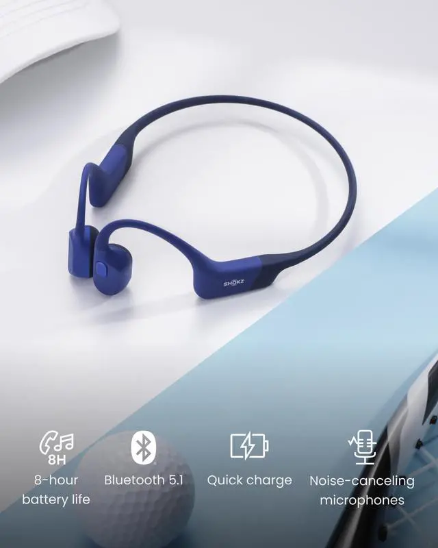 Alt view image 2 of 3 - AFTERSHOKZ OPENRUN MINI Bone Headphones Blue IP67 8 Hours Bluetooth 5.1