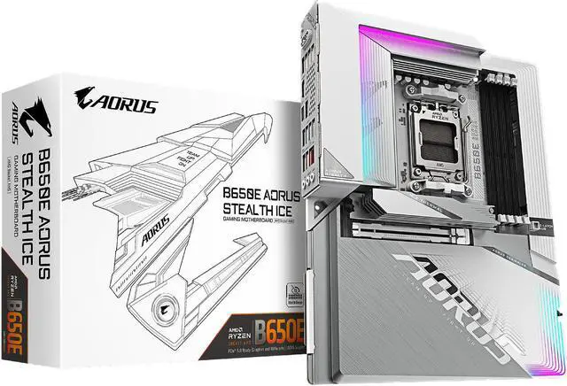 Main image of Gigabyte AMD motherboard B650E Aours STEALTH ICE AM5 DDR5 M.2 PCIe 5.0x16 Wi-Fi7