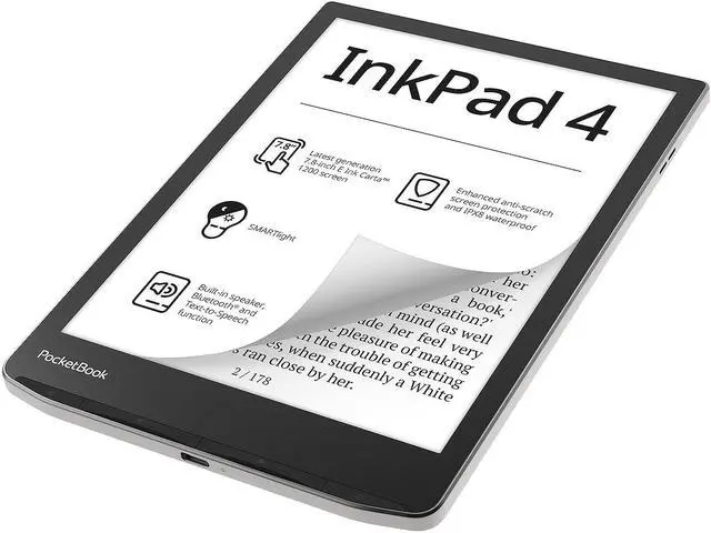 Alt view image 3 of 5 - PocketBook InkPad 4 Eye-Friendly Audio E-Book Reader large 7.8 E-Ink Display PB743G-U-WW