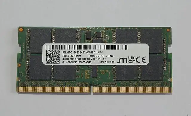 Alt view image 2 of 3 - Micron DDR5 48GB 6400 MHz CSODIMM MTC16C208XS1VC64BC1